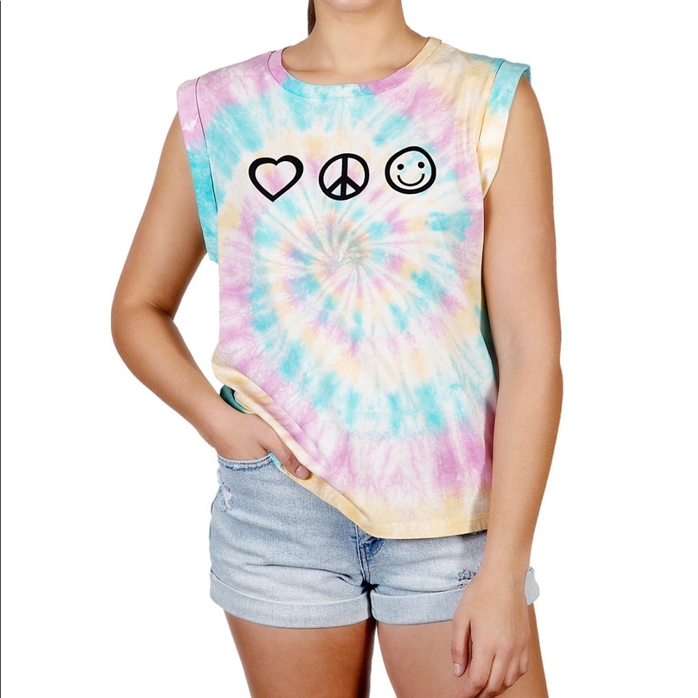 Women rolled sleeve graphic tie-dyed t-shirt S, M